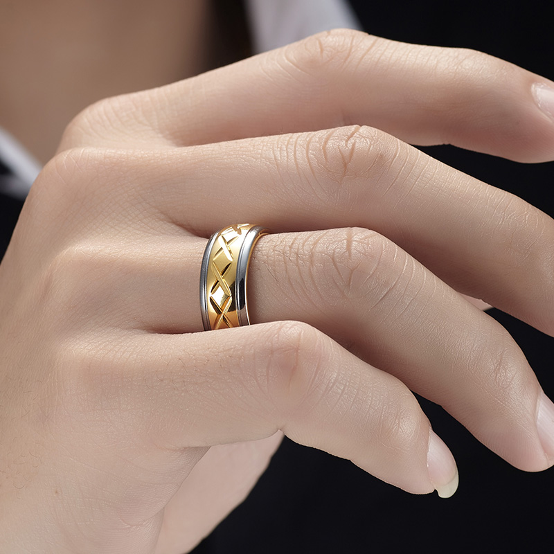 小众金色指环男士时尚中指个性韩版戒指黄金色戒指