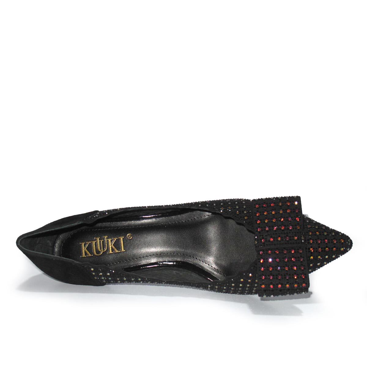 kuuki高琪女鞋包邮优雅蝴蝶结尖头中跟水钻饰面单鞋