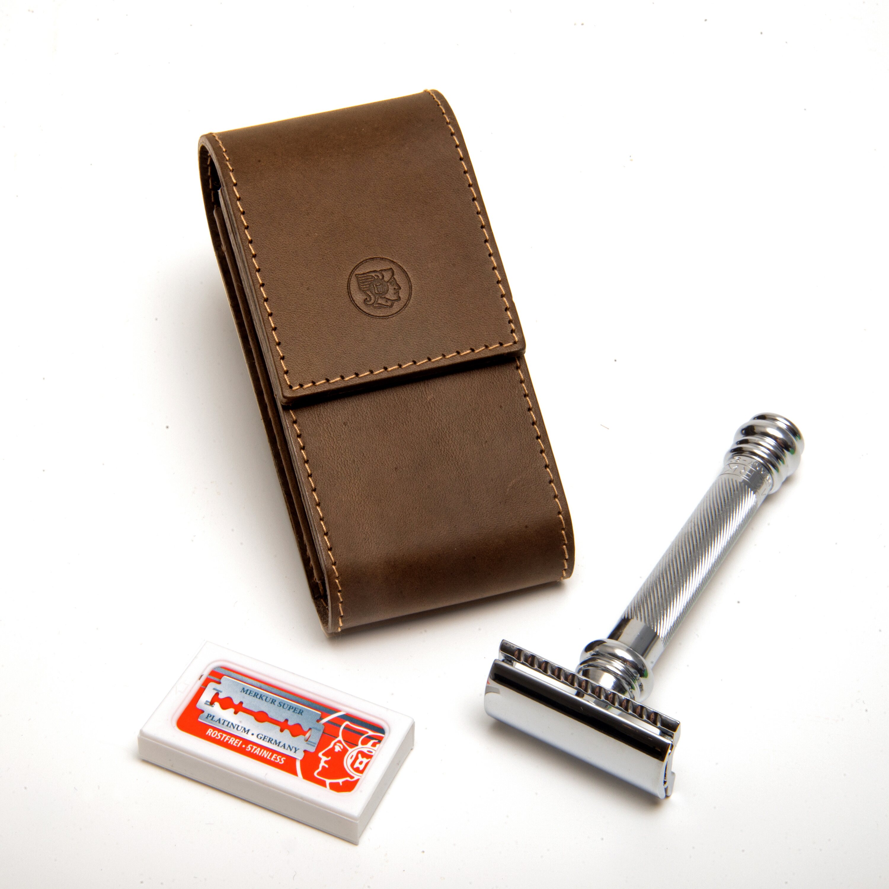 merkur德国默克38c加重镀铬螺纹手柄双刃安全剃须刀架