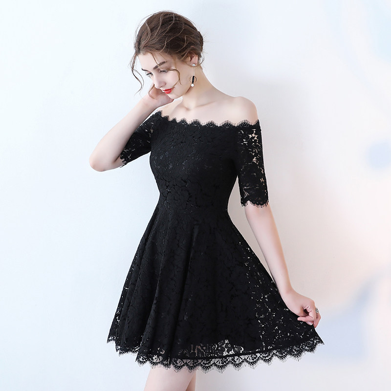 一字肩短款晚礼服裙女2021新款宴会气质生日小个子平时可穿主持人