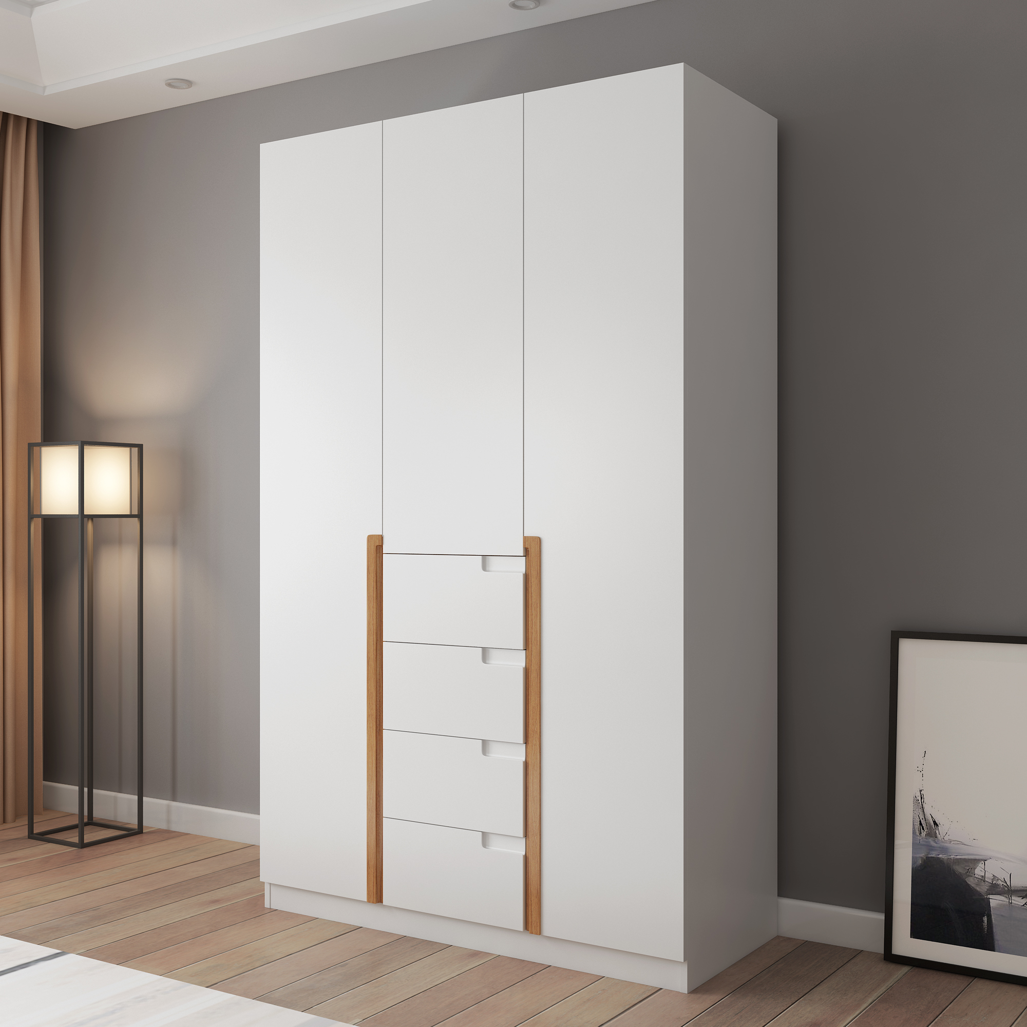 简约北欧两门三门四门五门衣柜组合衣橱实木白色烤漆加顶柜定制