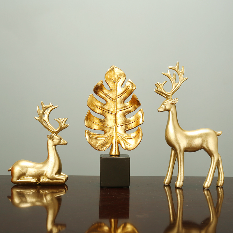 美式玄关装饰摆件 欧式麋鹿客厅酒柜招财摆设创意工艺品结婚礼物