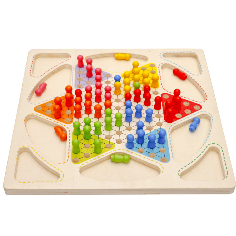 木质跳棋飞行棋二合一桌面成人儿童益智大号学生跳棋