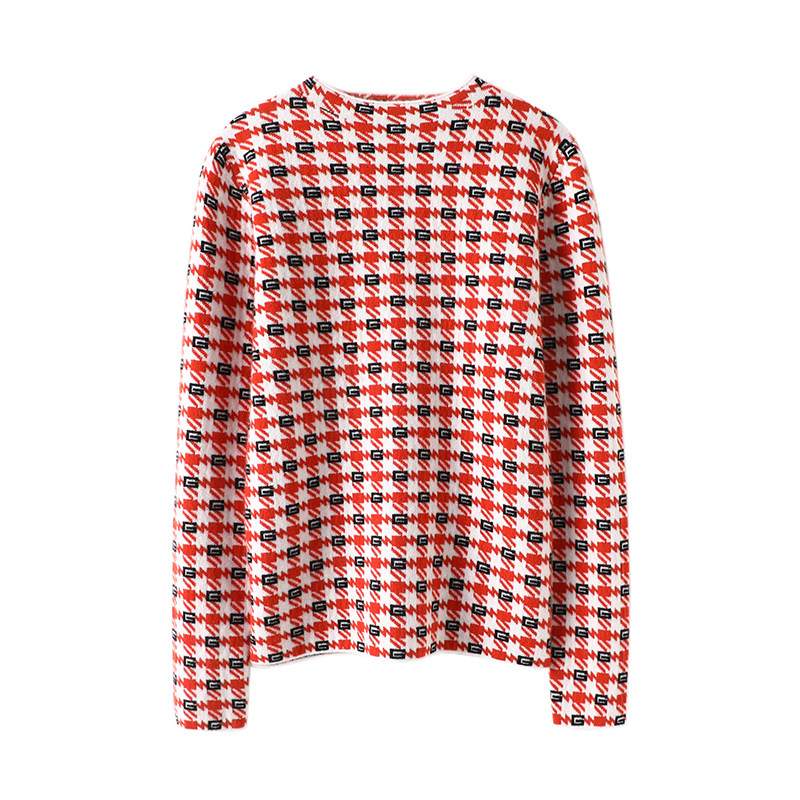 炸裂推荐高颜值重工加厚四平提花圆领羊绒衫女纯羊绒衫