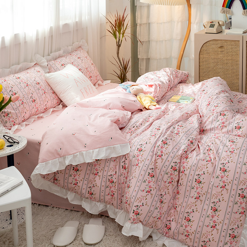 全棉小清新四件件套纯棉田园女生床单碎花被套床品套件