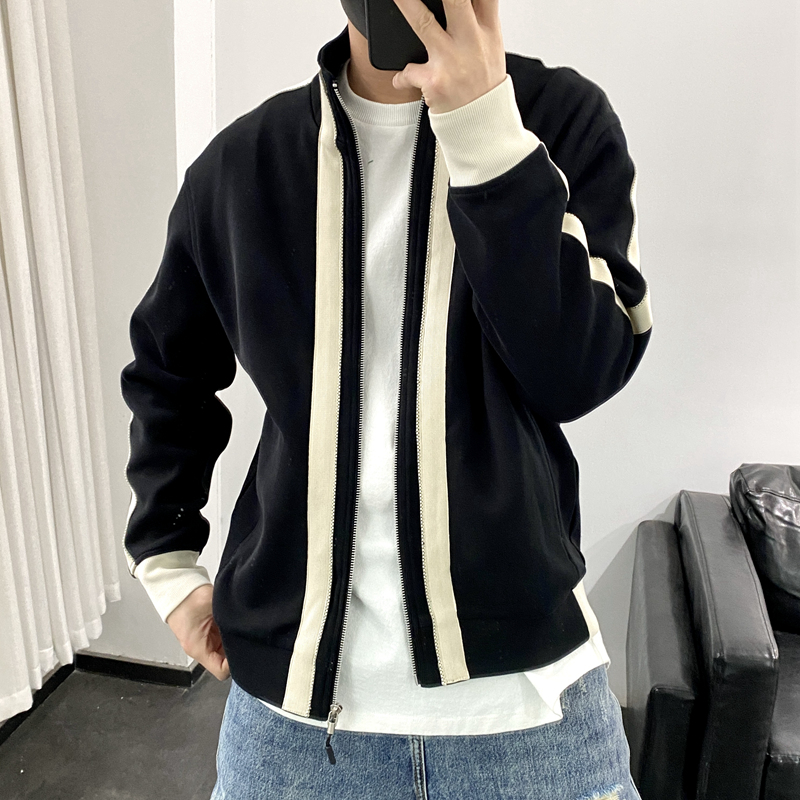 立领运动外套男2022春季新款拼接撞色上衣开衫韩版青年情侣款夹克