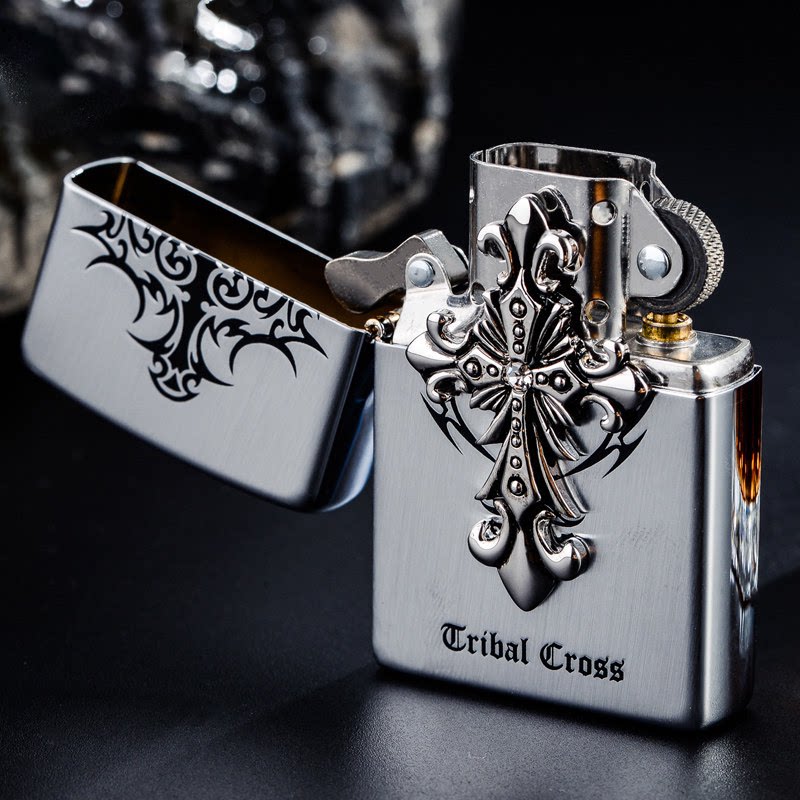 zippo打火机正版银圣圣天使十字架正面镶钻男士煤油zippo