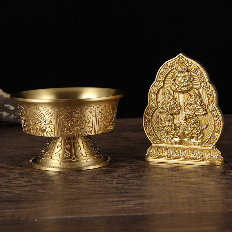 纯铜佛堂黄佛堂供碟杯招财法器密宗水杯供水财神爷摆件