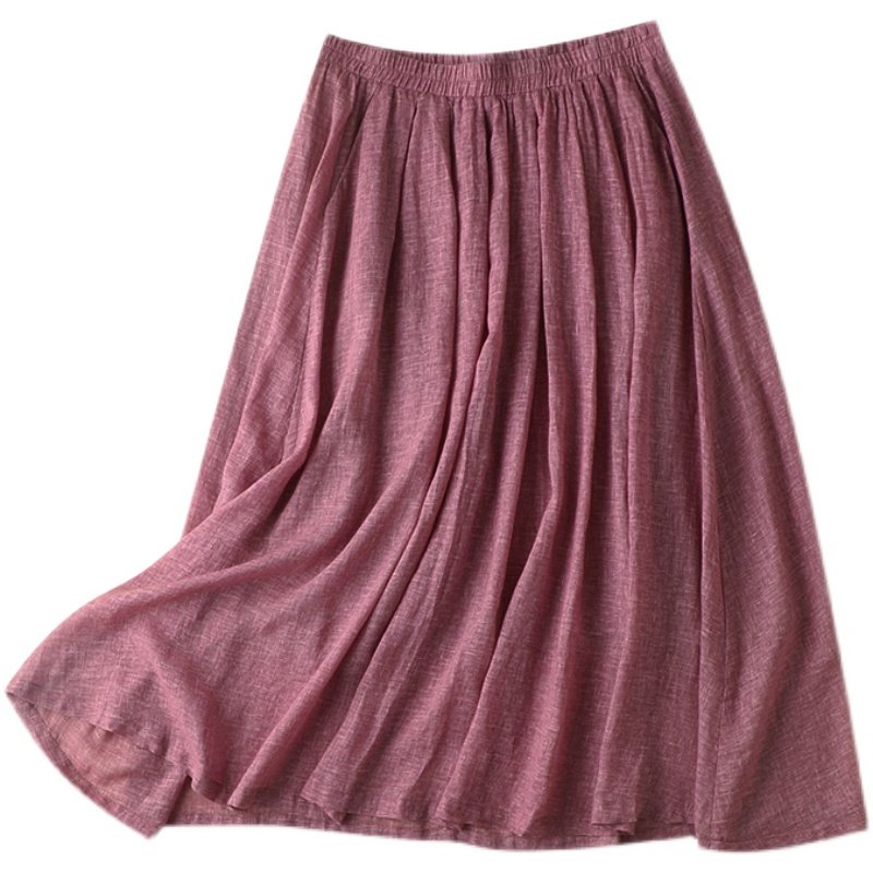 夏季气质大摆中长休闲新款松紧裙女半身苎麻半身裙