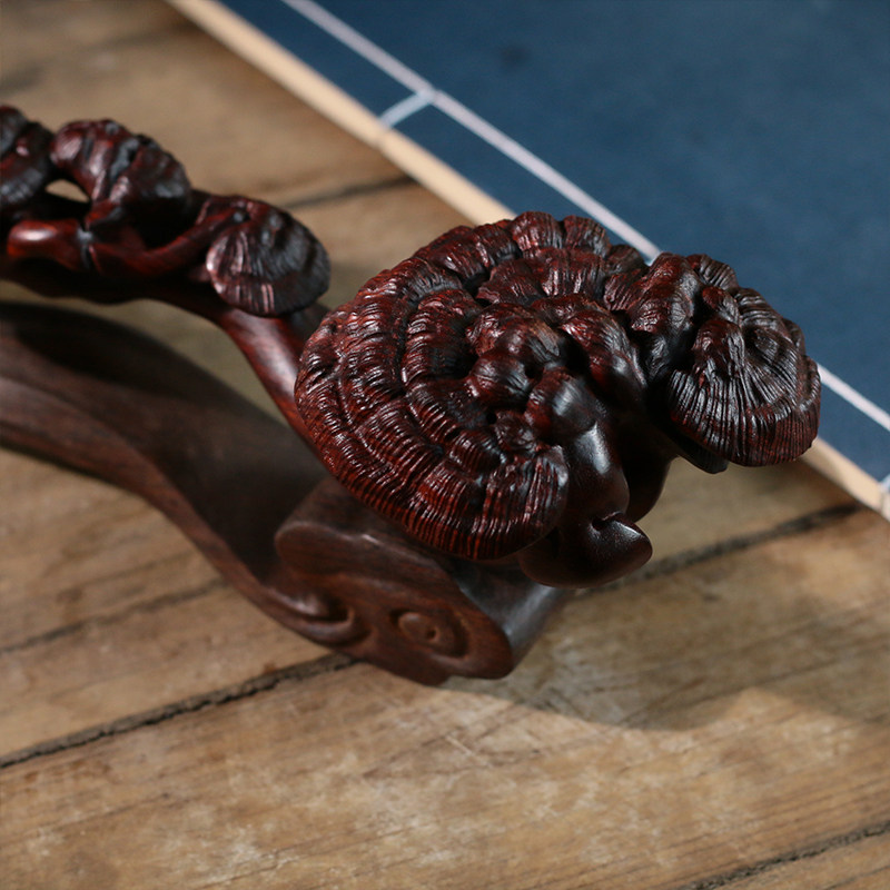非洲紫檀血檀雕刻摆件灵芝如意手把红木工艺品木雕