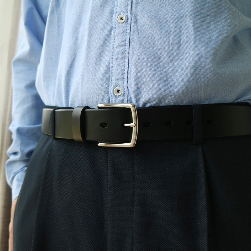 耐用时尚帅气头层牛皮百搭男士商务休闲西裤腰带裤带男针扣黑色