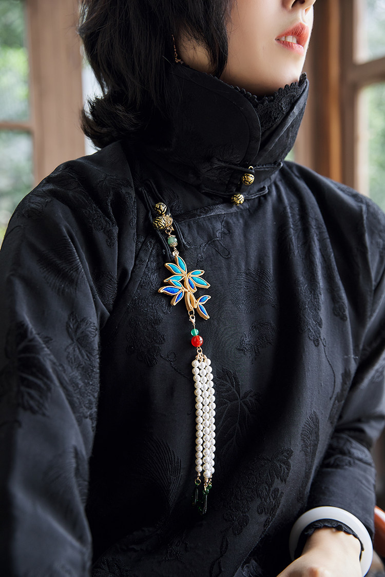 cpp846p盈盈抬酥脚丨凤仙领长袖平裁长款夹棉旗袍旗袍