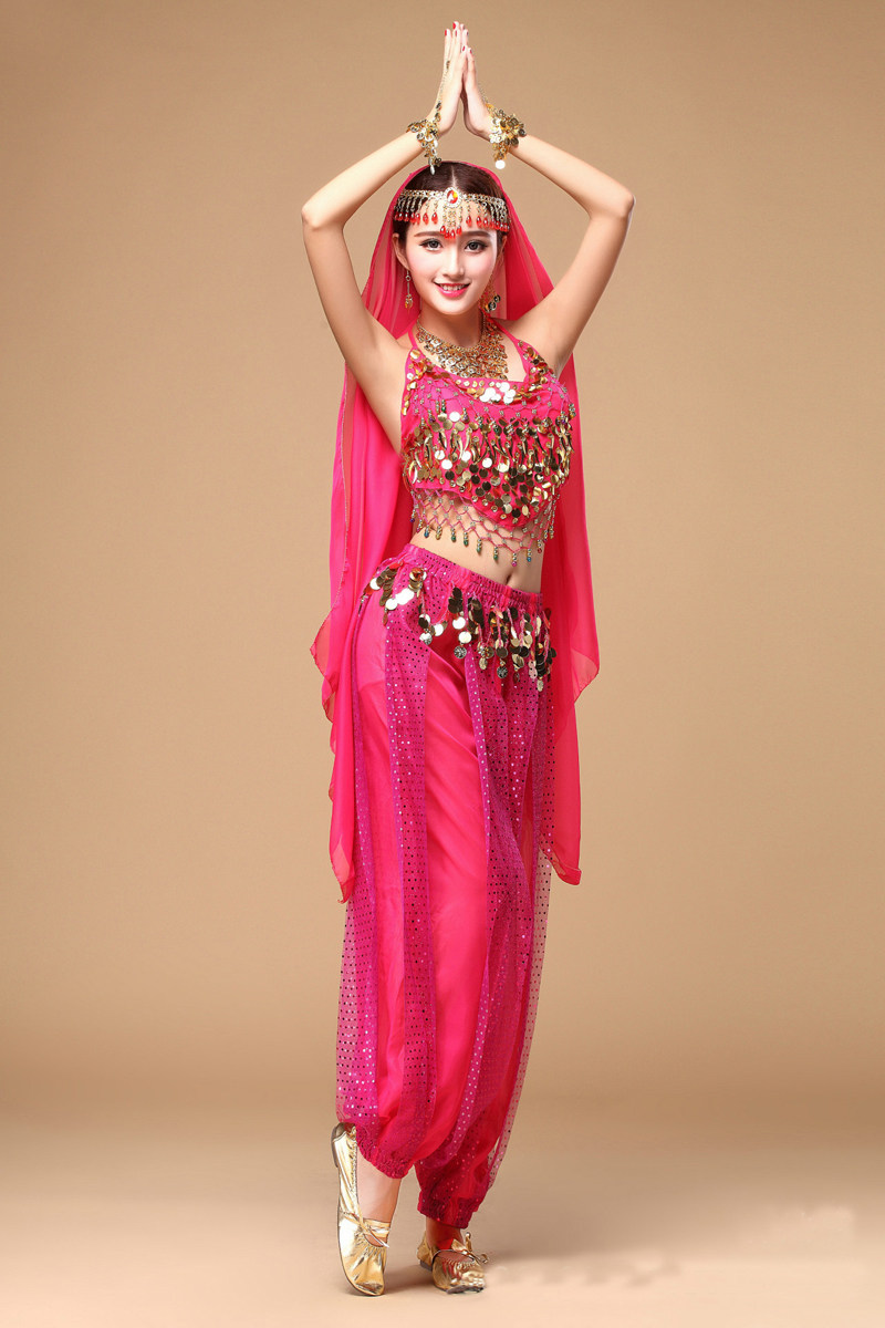 女印度舞服装粉红肚皮舞直播秀演出服年会舞蹈服舞台新疆舞长裤款