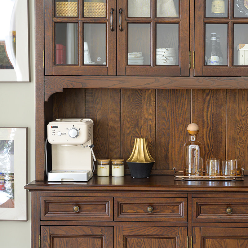 美式纯实木餐边柜到顶高酒柜一体靠墙全原木家具多功能大餐厅柜