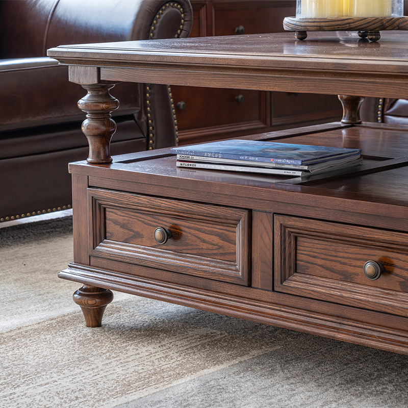 简美方茶几正方形全复古纯实木茶几纯实木原木无多层不贴皮e0孕婴级