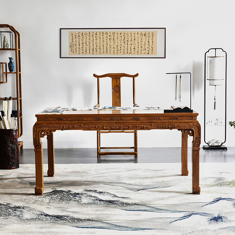 红木家具鸡翅木画案中式书画书法实木仿古书桌家用书桌