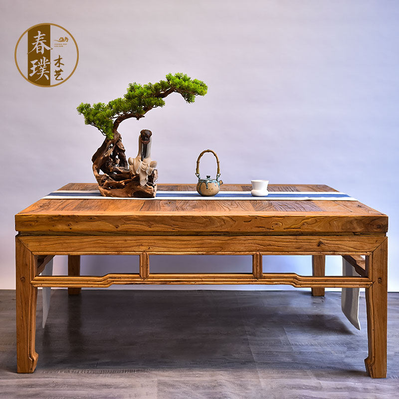 复古八仙桌实木方桌老榆木长桌中式书桌餐桌仿古桌椅饭店家用桌子