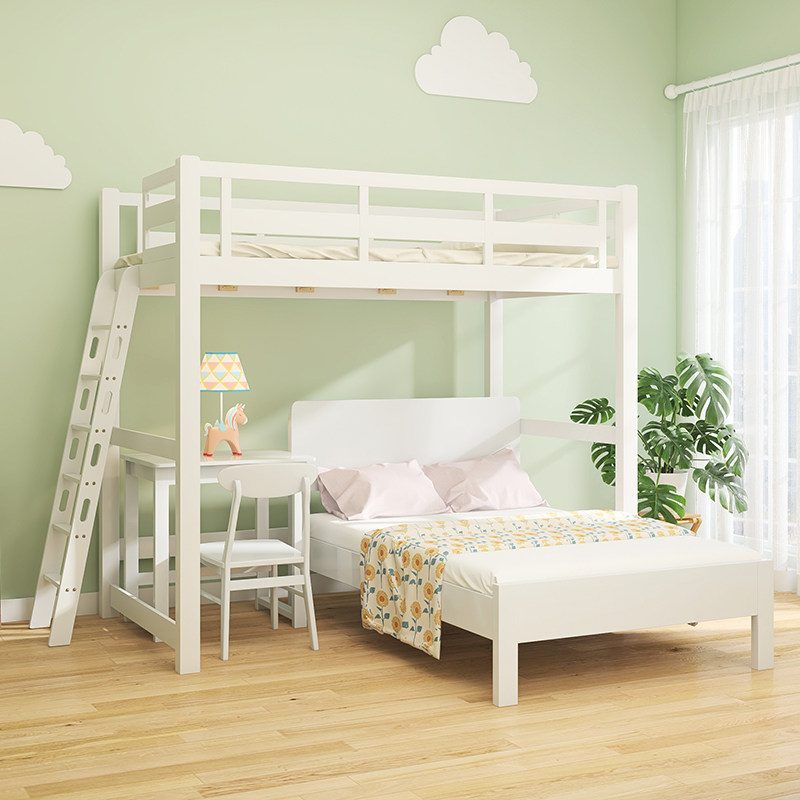 全实木德国榉木高低床组合床多功能储物交错式上下床t字上床下桌