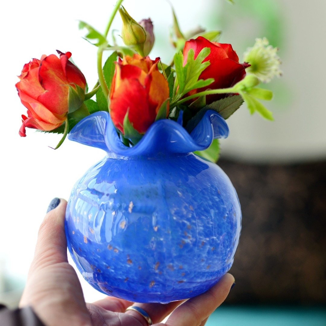 宝石宝石蓝蓝色点彩彩金手工玻璃花瓶水养迷你花瓶