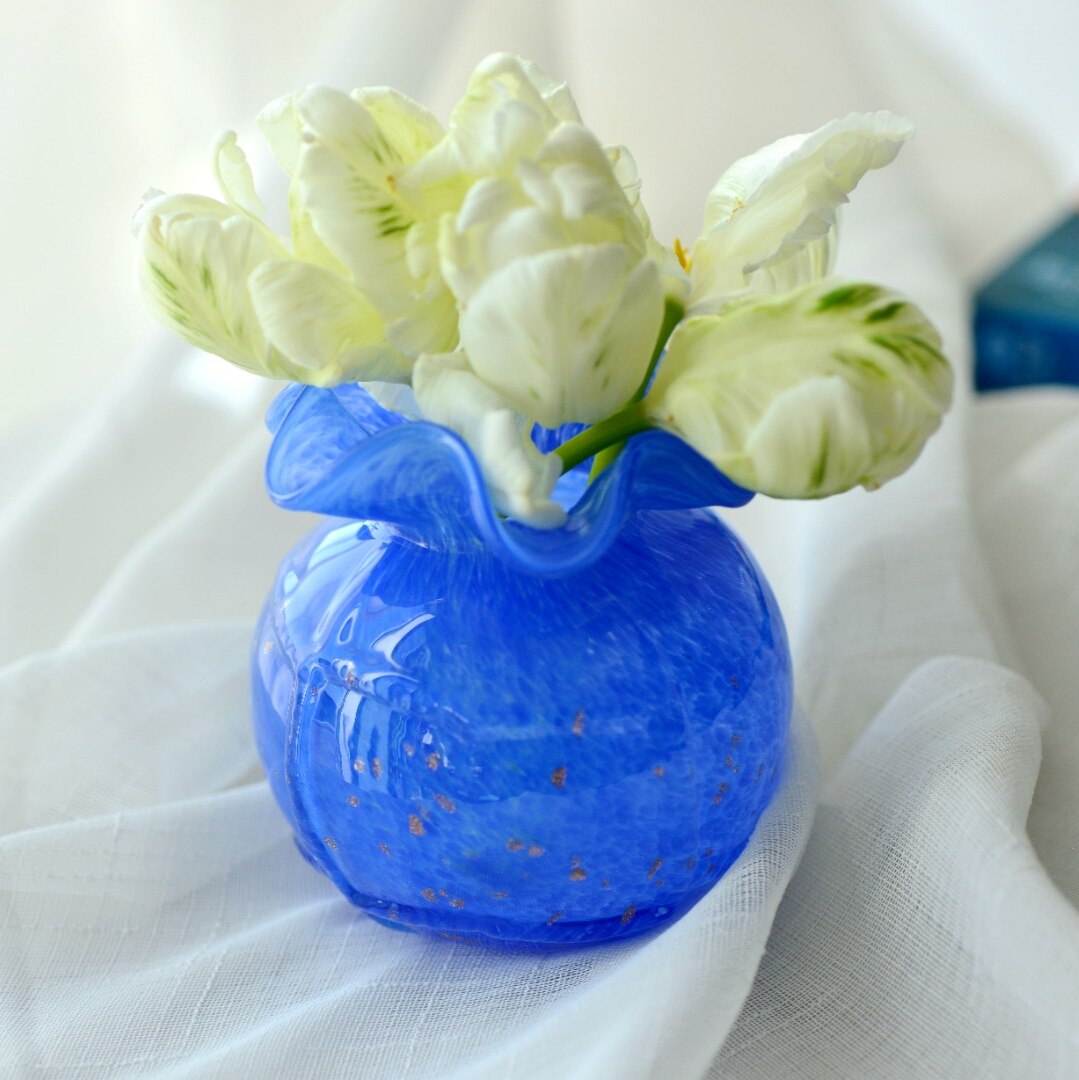 宝石宝石蓝蓝色点彩彩金手工玻璃花瓶水养迷你花瓶