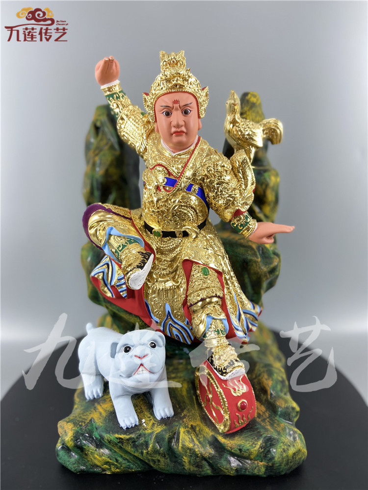 木雕元帅神像田公雷海青樟木手工漆线木雕