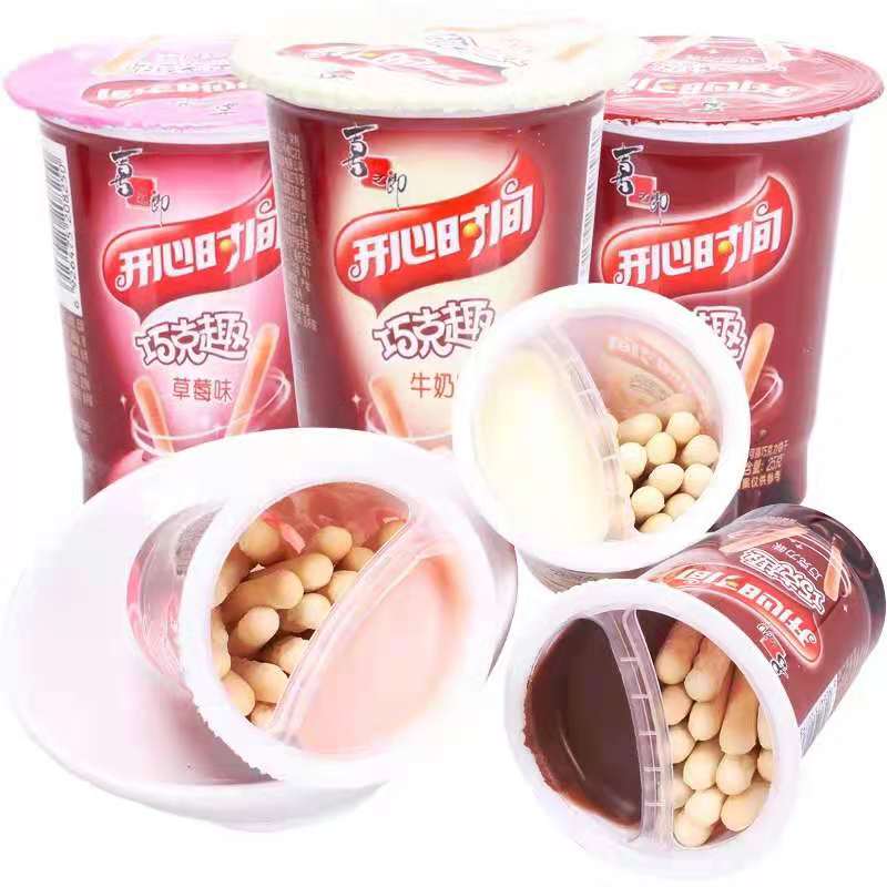 喜之郎开心时间巧克25g6杯草莓牛奶巧克力可可酥性饼干