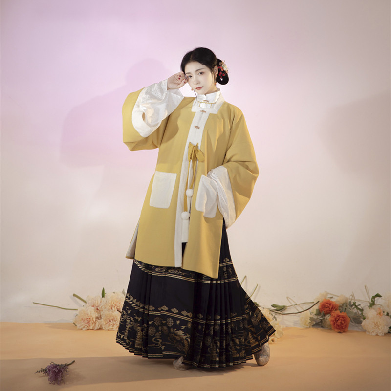 汉锦纪正品原创汉服明制方领披袄加绒中长款秋冬纯色日常保暖现货