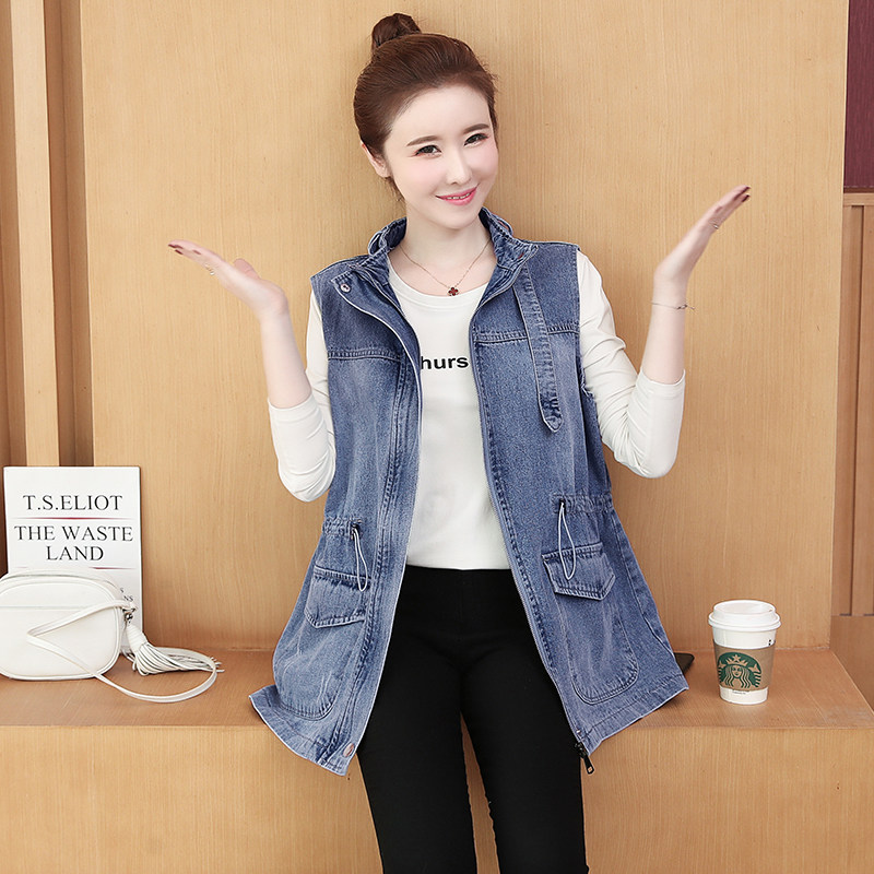 牛仔马甲女中中长2022春秋新款韩版宽松无袖马夹
