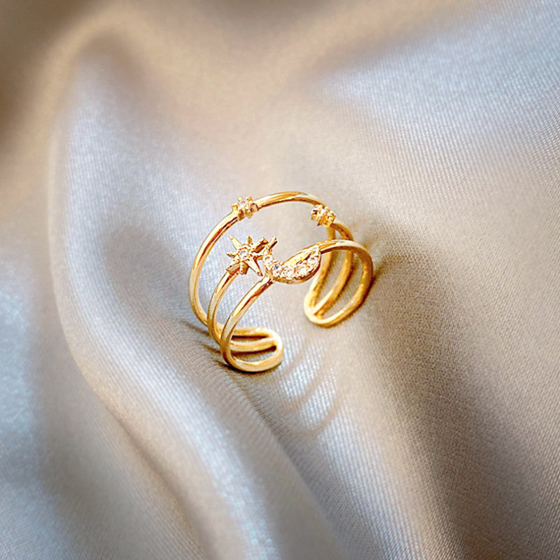 气质时尚金色星月戒指个性轻奢星星戒指