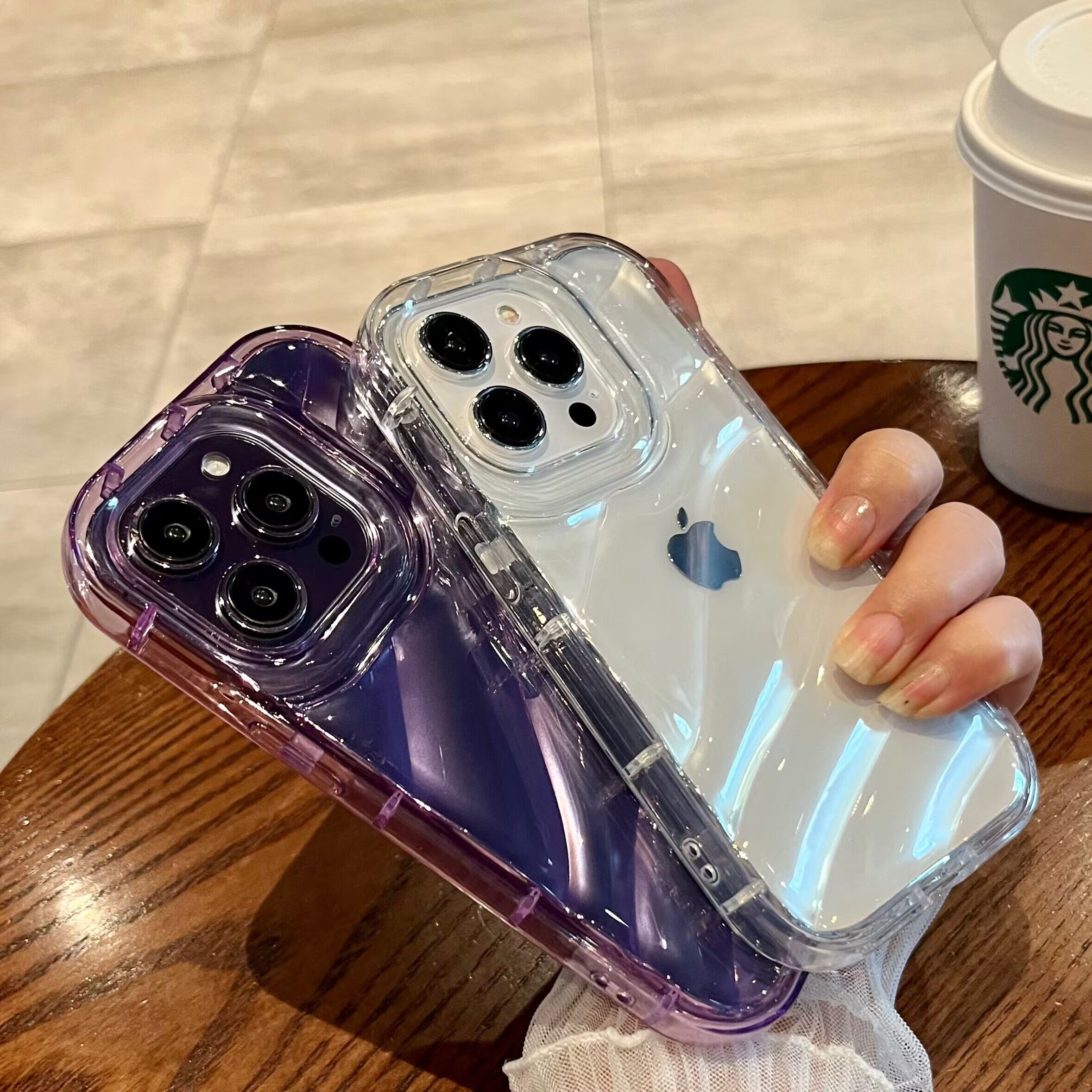 简约立体双层斜波纹镭射适用iphone14promax苹果13透明手机壳新款13