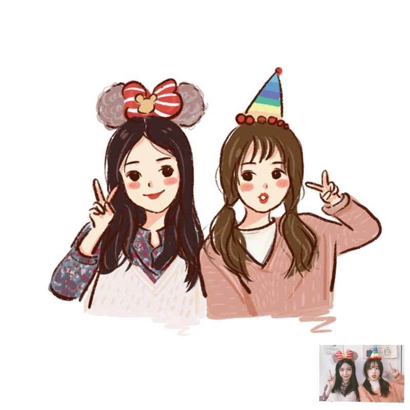 手绘q版简萌情侣小头像卡通照片设计简笔漫画手绘手机壳图案定制