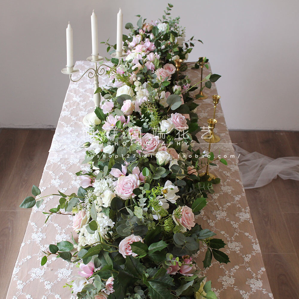 装饰桌花仿真玫瑰长条宴会婚礼婚庆摄影道具仿真花