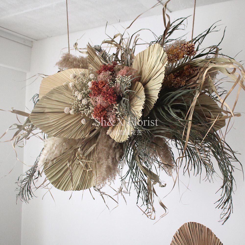 花艺吊顶干花芦苇蒲扇组合摄影拍摄道具店铺仿真花