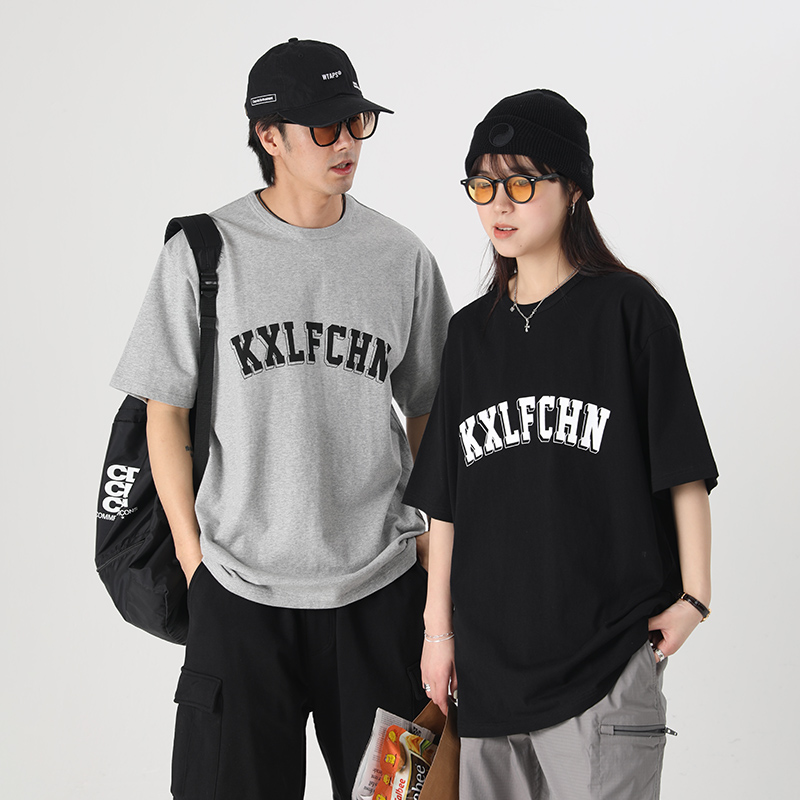 KXLFCHN短袖T恤夏季简约百搭潮牌印花纯棉圆领宽松男女装情侣衣服