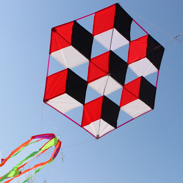 风筝潍坊小魔方板子平面黑红搭配布拼工艺初学者风筝
