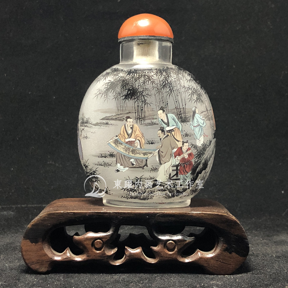 竹林七贤东江精品收藏衡水内画鼻烟壶手工水晶内画鼻烟壶