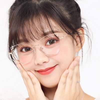 猫耳朵玫瑰金眼镜框女可爱学生防蓝光辐射近视眼镜女超轻变色镜潮