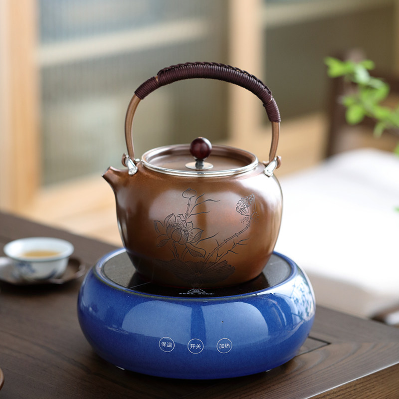 好茗天铜包银壶日本纯银999纯手工一张打银壶茶道家用泡茶烧水壶