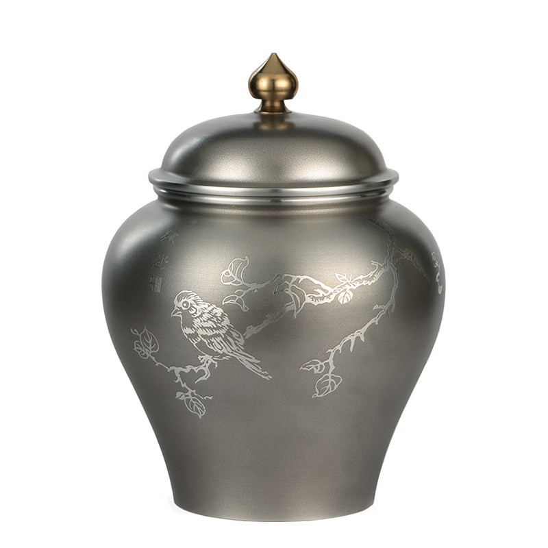 纯锡茶叶罐手工锡制存茶罐子中号金属密封便携茶叶罐