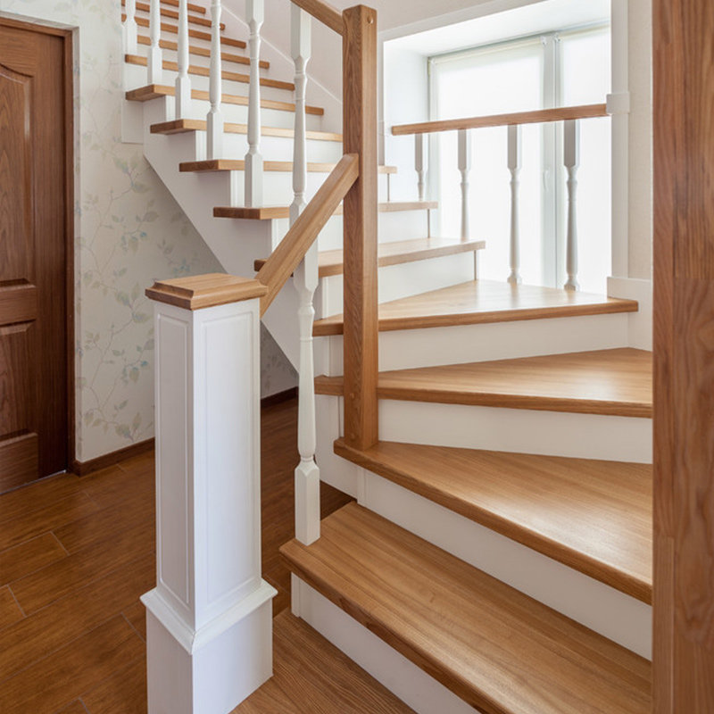 开步全屋定制实木旋梯橡木原木踏步靠墙扶手整体整体楼梯