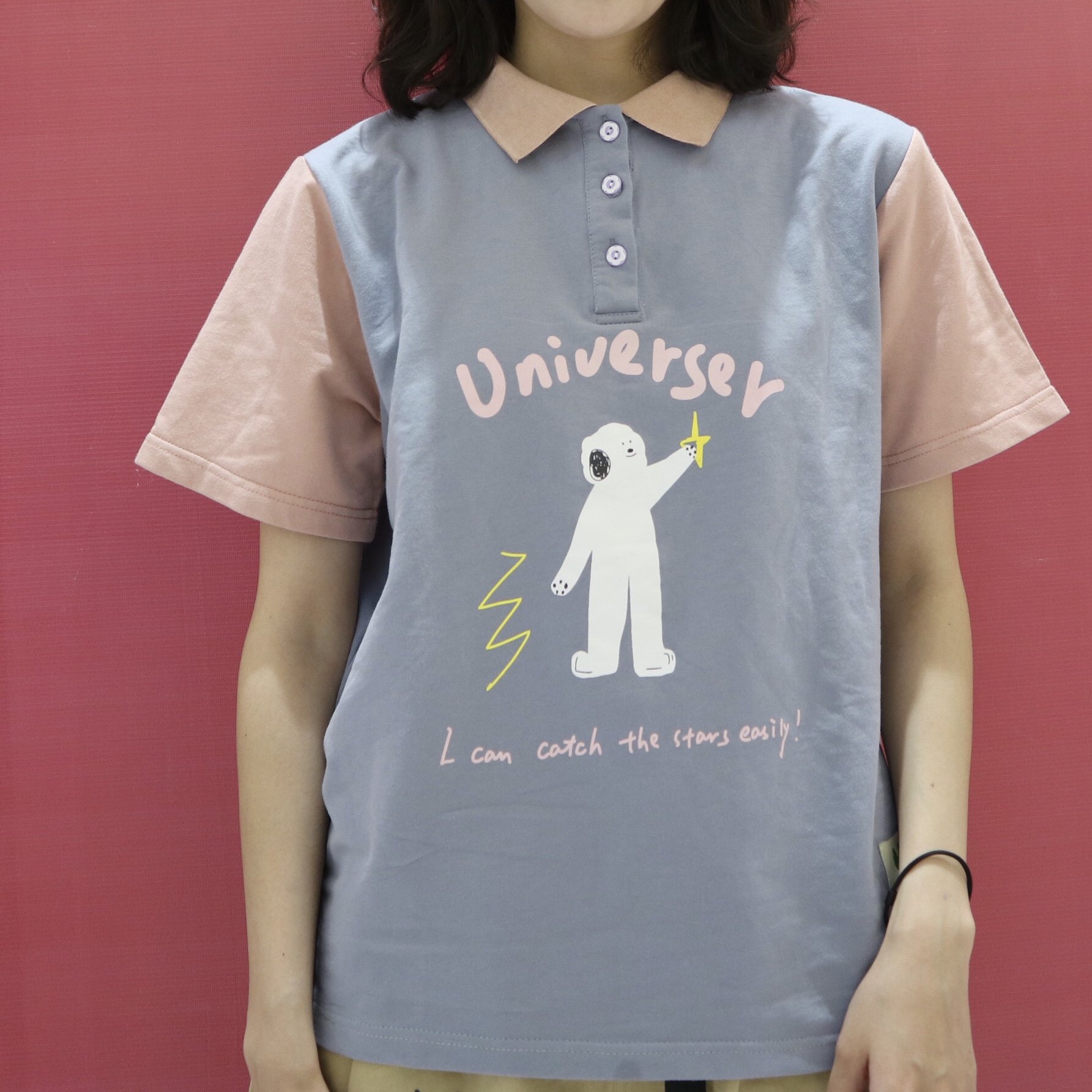 universer宇宙大王抓星星系列复刻复古拼接插画polo