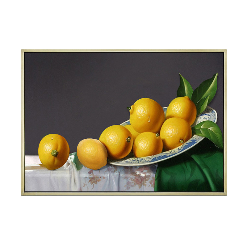 手绘油画欧式挂画别墅客厅餐厅水果装饰画柠檬油画