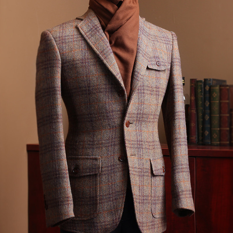 eabri驿泊秋冬季经典简洁款诺福克粗呢粗纺西装夹克