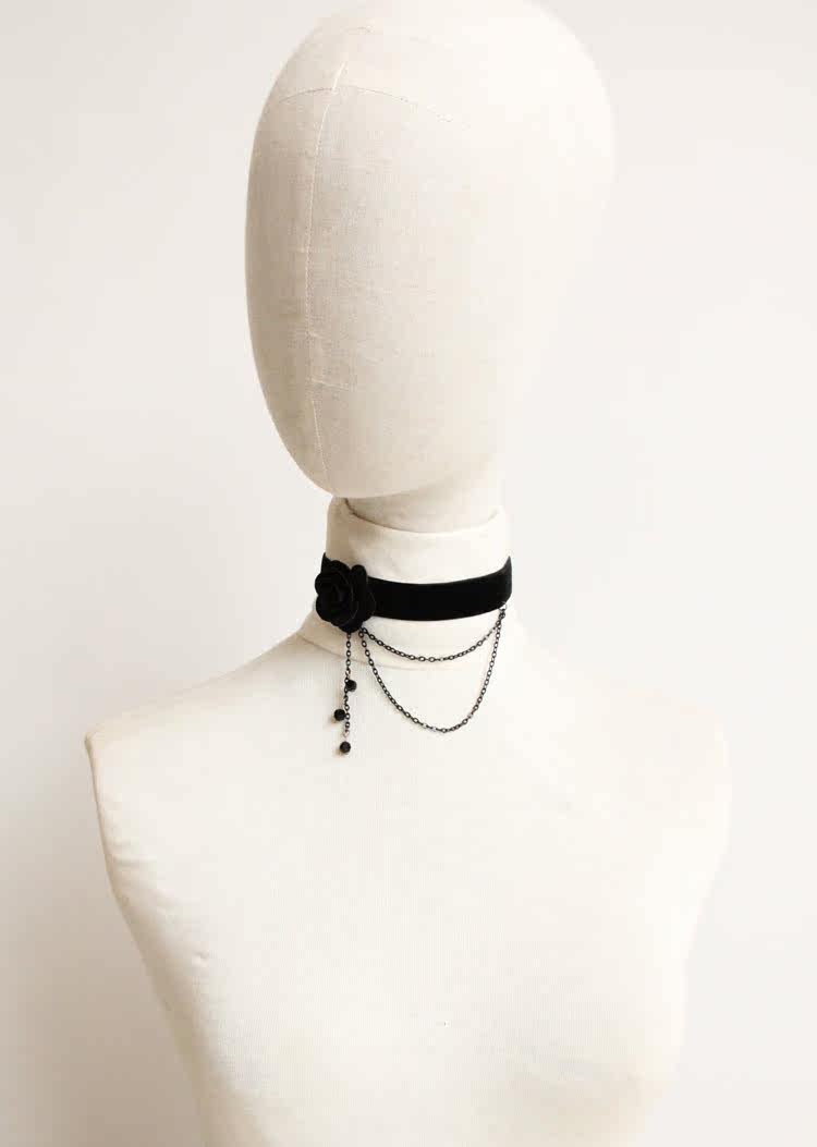 evillamour欧美哥特花朵流苏颈饰绒绳项圈颈链项链项链