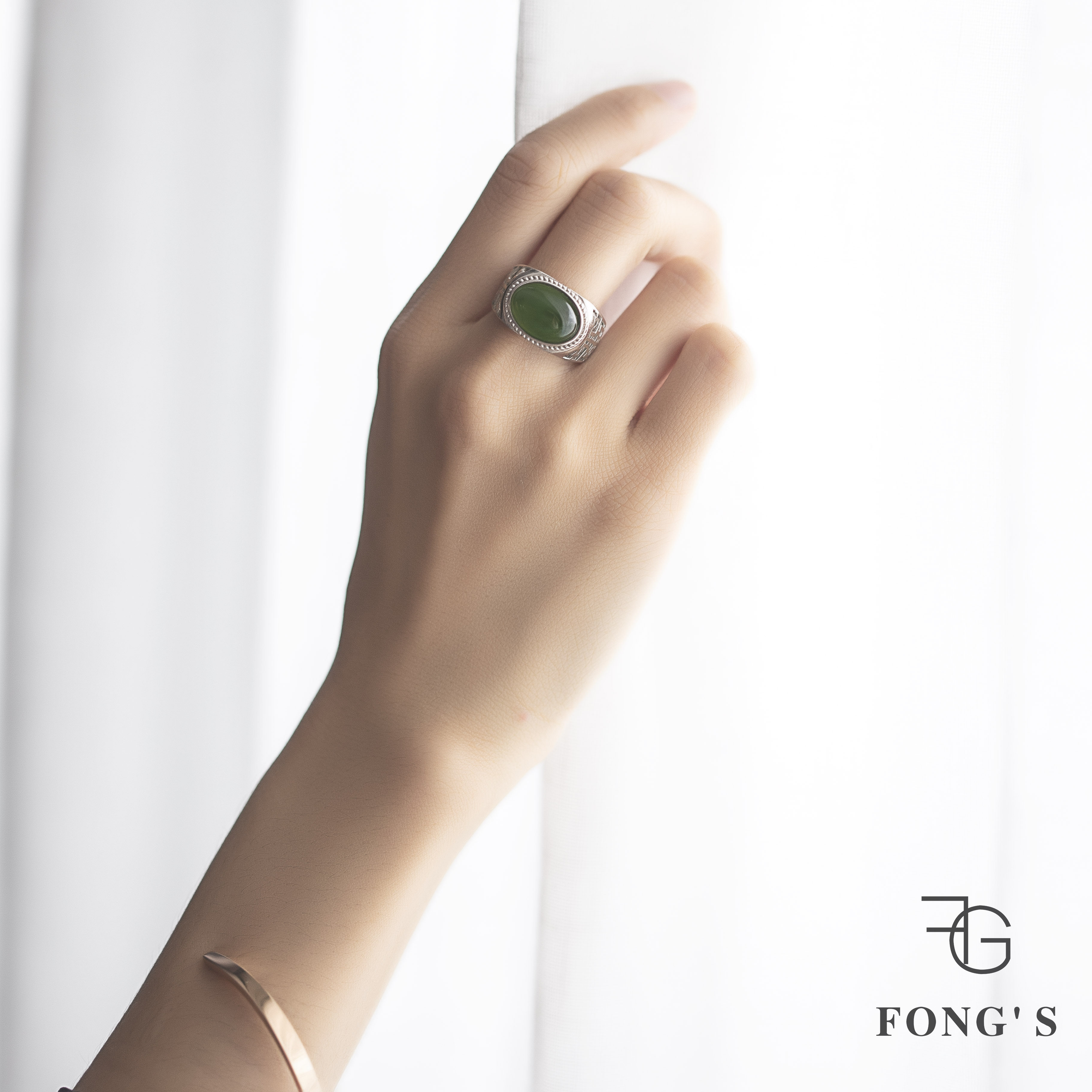 fong珠宝碧玉雷纹戒指戒指