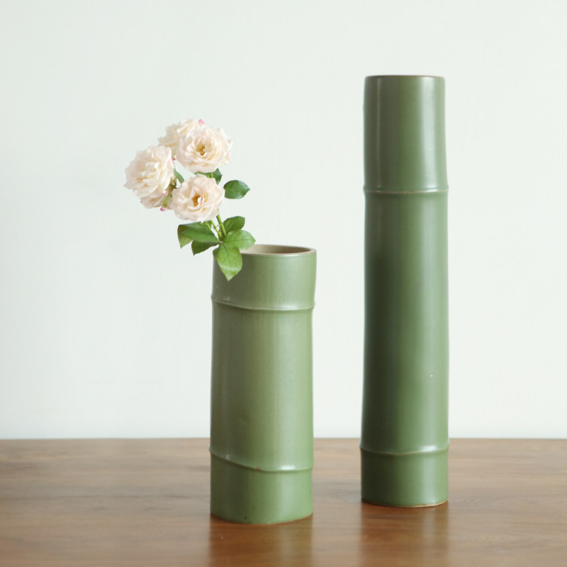 仿真竹子陶瓷插花花瓶简约竹筒日式竹节花器花瓶