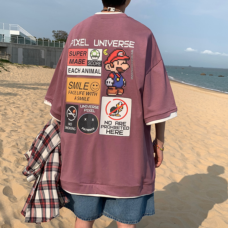 涂鸦t恤短袖男夏季潮牌ins港风大码男装2022半袖纯棉宽松国潮衣服