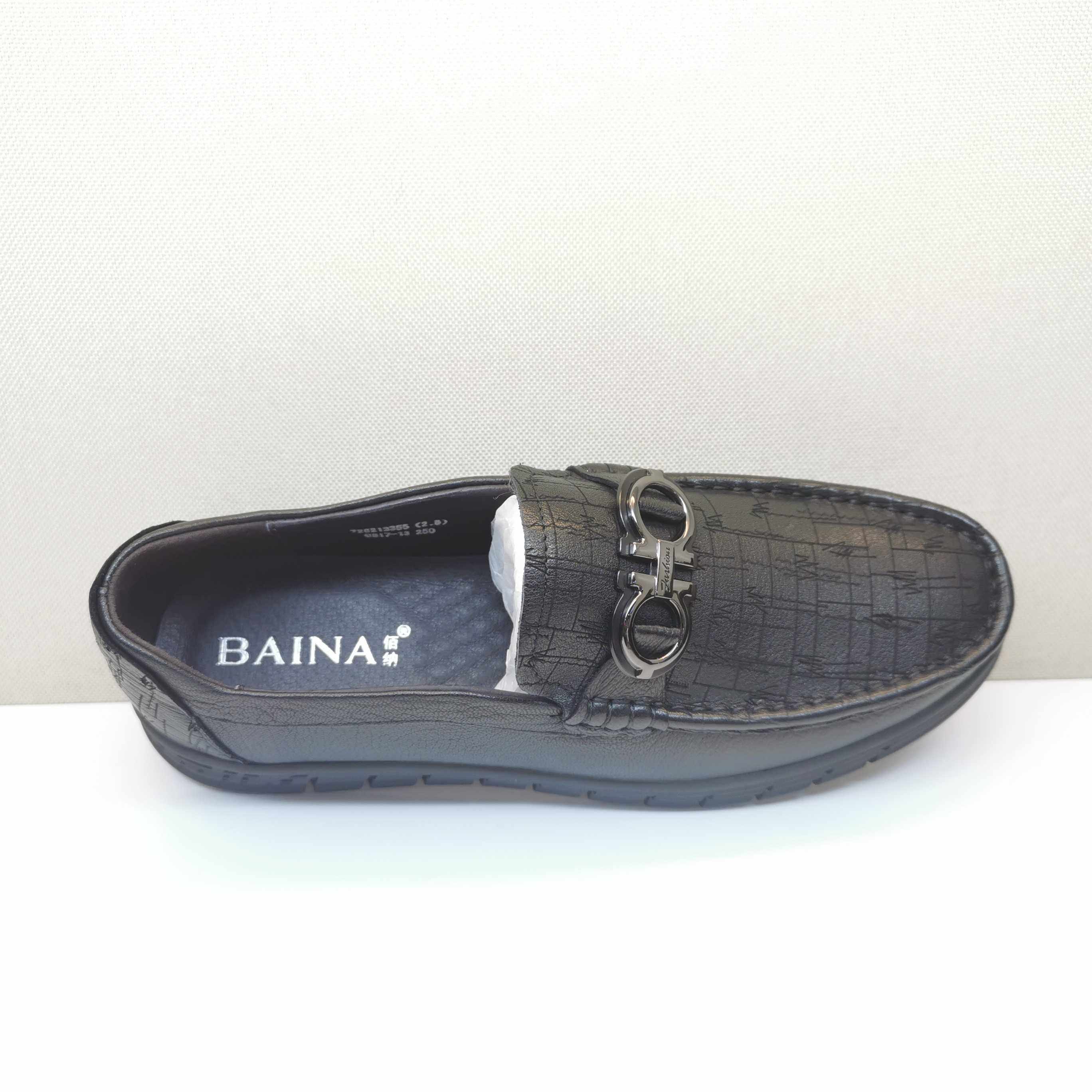 佰纳男鞋2020新款真皮正品时尚休闲厚底花纹豆豆单鞋