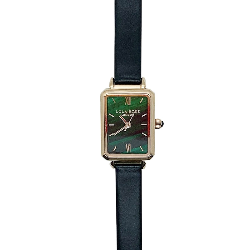 正品lolarose英国小众长方形手表女防水ob女学生孔雀绿女表小绿表