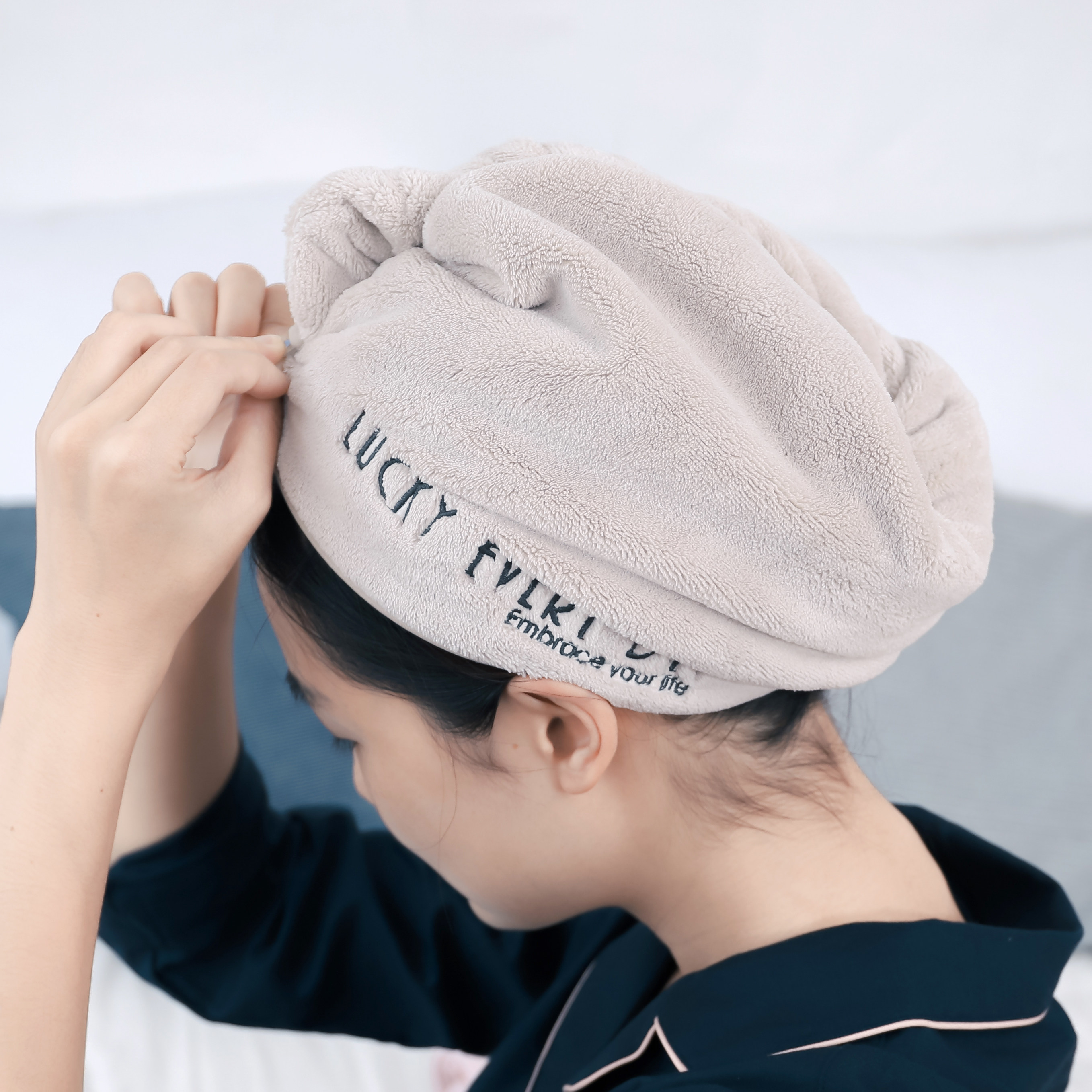 干发2条装头巾包头巾毛巾头发加厚成人浴帽可爱干发帽